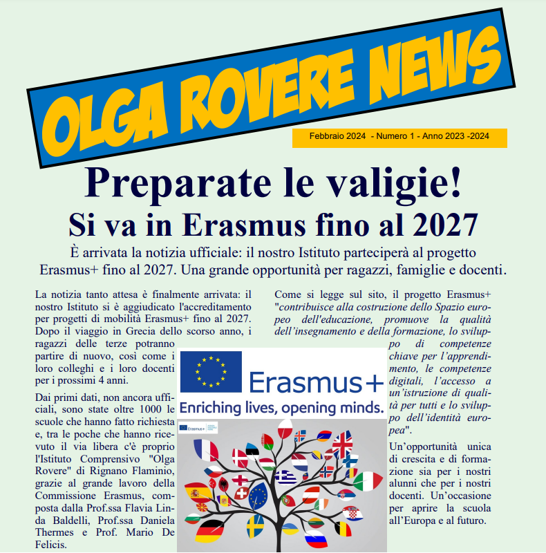 Prima pagina del numero di febbraio 2024 di Olga Rovere News.